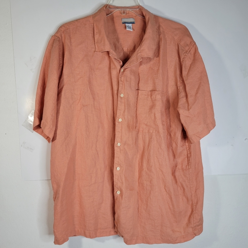 Mens Breakwater 100% Linen Button Front Shirt Size XL Light Orange